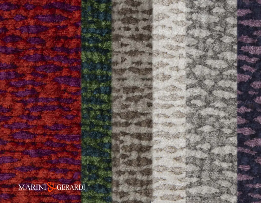 Tessuto ciniglia eaclusivo lilla blu rosso bianco luna tappezzeria divani zinc textile KAMMA Collezione 6 Colori - Tessuto Ciniglia per Divani