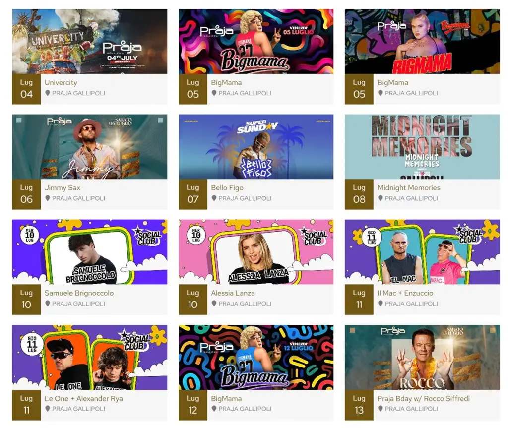 Praja line up luglio 2024 Praja line up luglio 2024